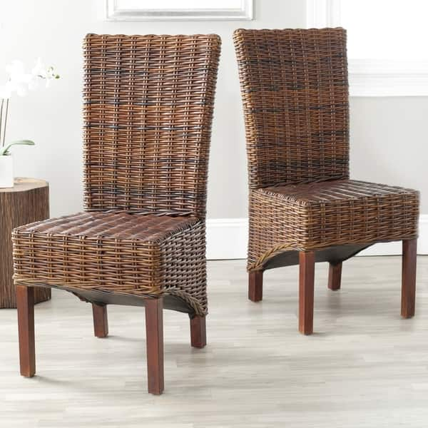 Safavieh Dining Rural Woven Ridge Dark Brown Wicker Dining Chairs Set Of 2 20 X 24 X 41 5 On Sale Overstock 7634034