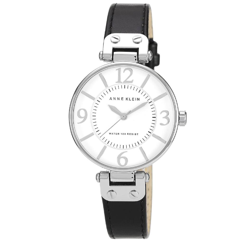 Anne Klein Black Women's Stainless-Steel Leather Strap Watch