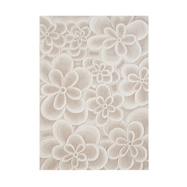 Shop Alliyah Handmade Bleach Tan Flowers New Zealand Blend Wool Rug