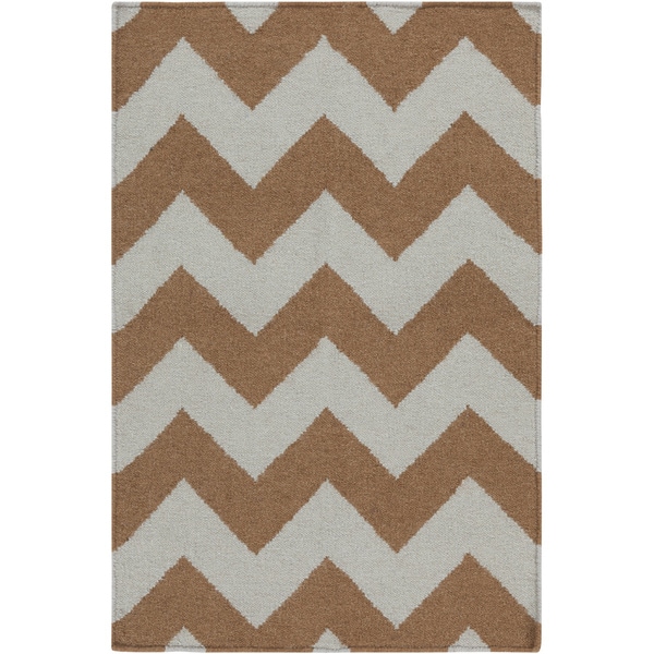 Shop Handwoven Neutral Chevron Mocha Wool Area Rug 8' x 11' On