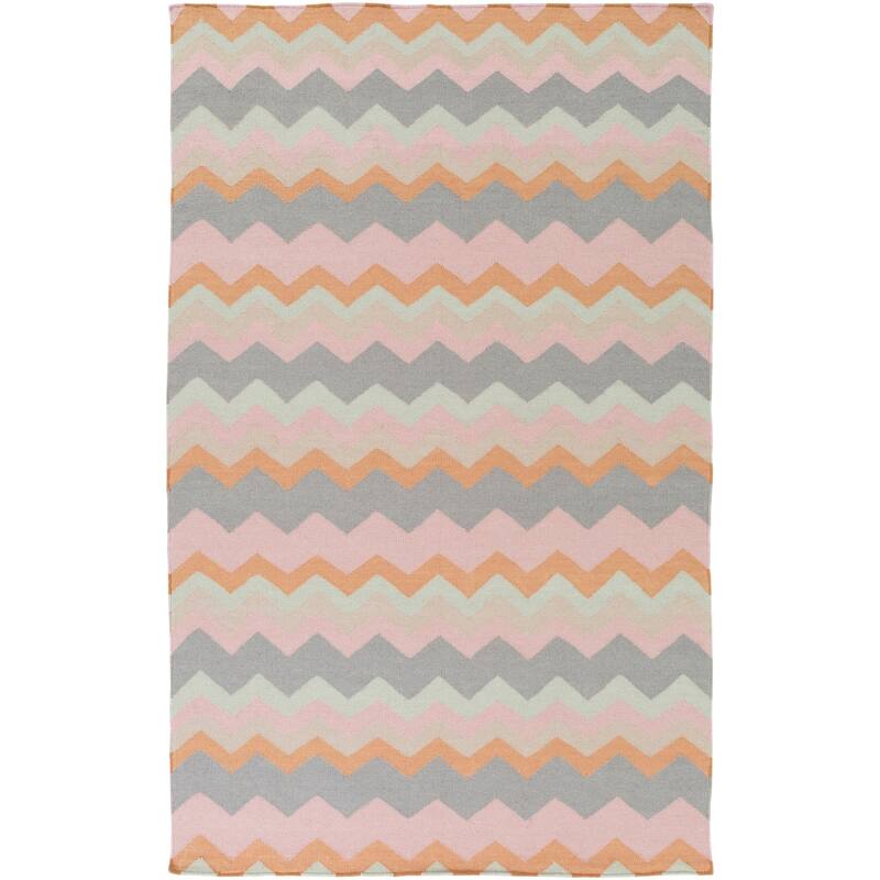 Hand-woven Chevron Wool Area Rug - 2' x 3' - Pink