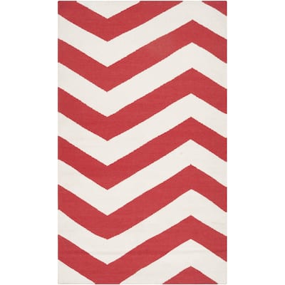Hand-woven Tomato Chevron Orange/ Red Wool Area Rug - 2' x 3'/Surplus