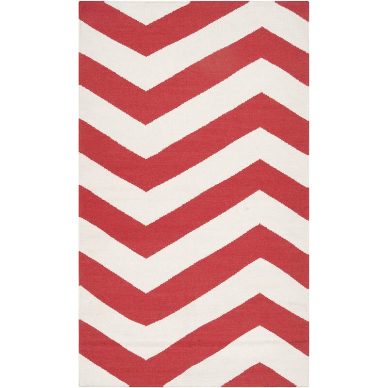 Hand-woven Tomato Chevron Orange/ Red Wool Area Rug - 2' x 3'/Surplus