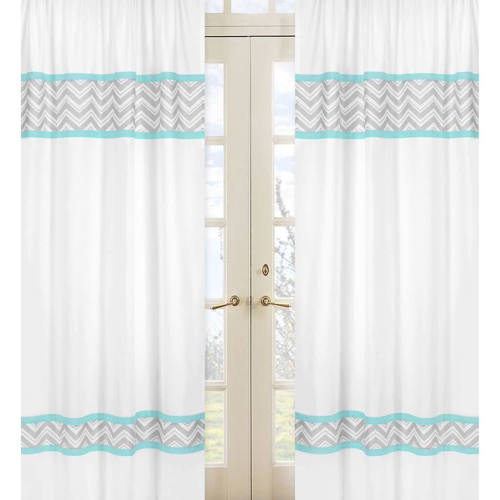 Sweet Jojo Designs Gray, Turquoise Blue and White 84-inch Window Treatment Curtain Panel Pair for Turquoise Zig Zag Collection