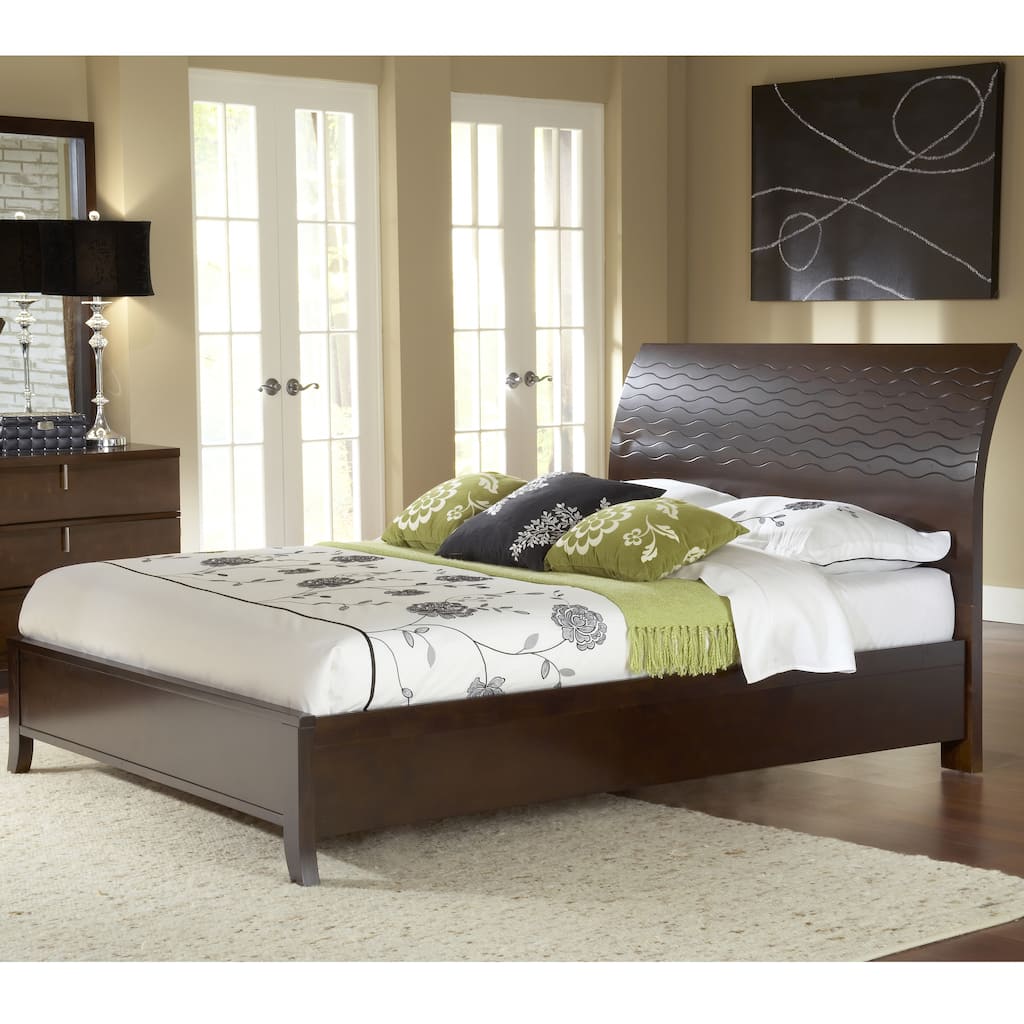 Wave Patterned Chocolate Brown Platform Bed