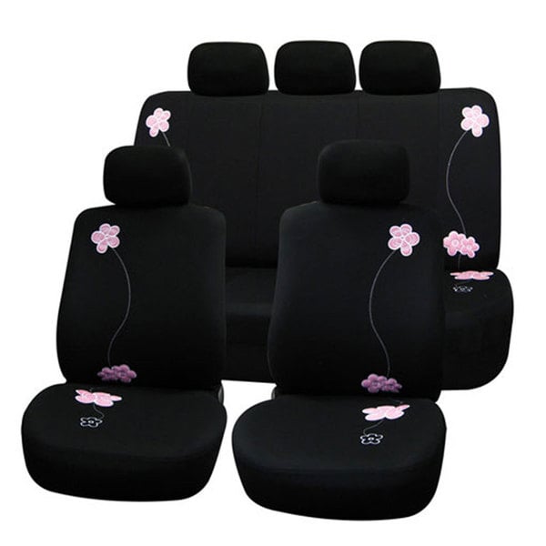 Black Flower Embroidery Airbag Safe Fabric Seat Covers Free Black Flower Embroidery Airbag Safe Fabric Seat Covers