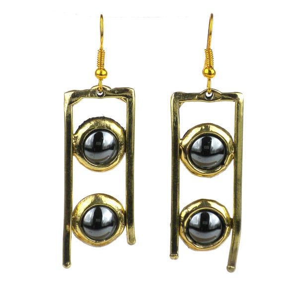 Shop Handmade Hematite and Brass Ladder Earrings (South Africa) On Sale Free Shipping On