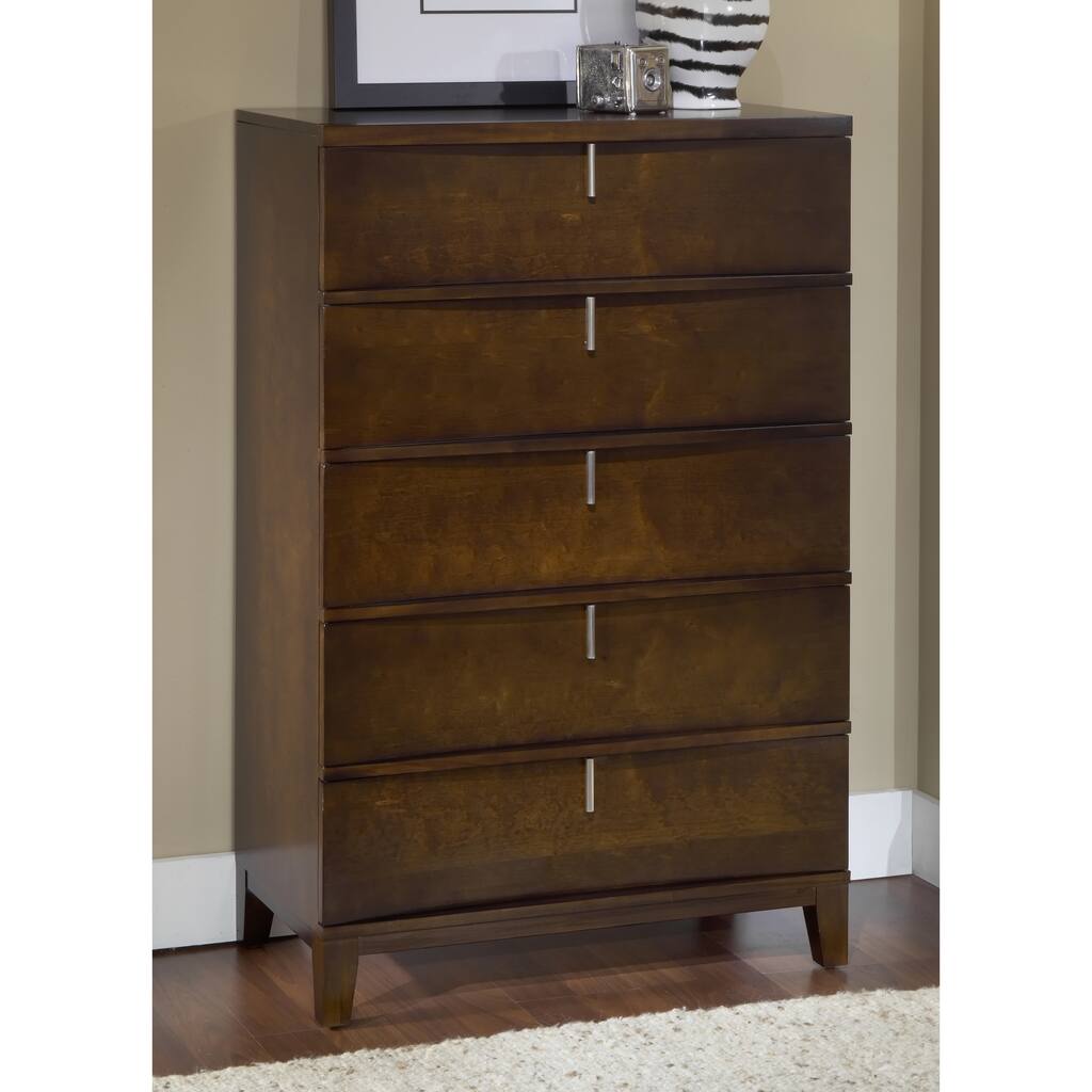 Domusindo Chocolate Brown Reverse Bowfront 5-Drawer Chest