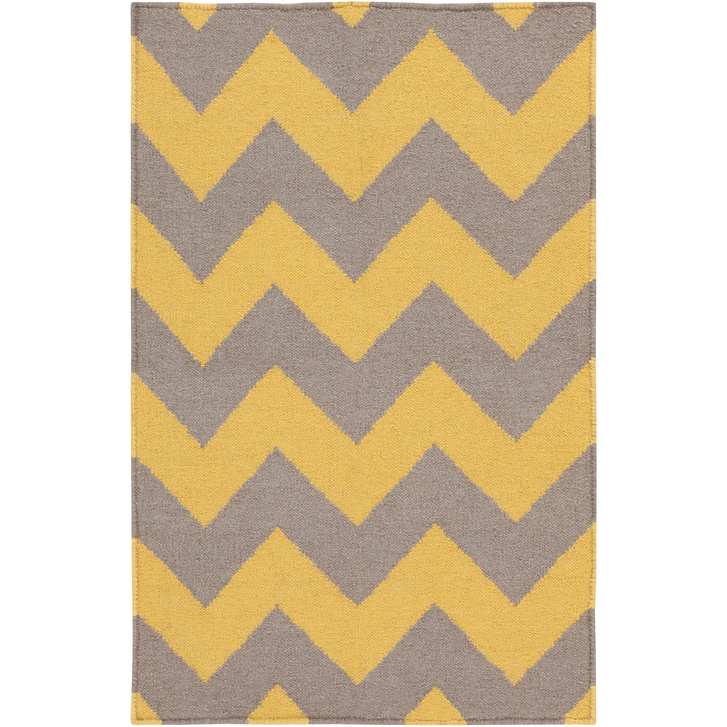 Hand woven Mustard Chevron Yellow Wool Rug (5 x 8)