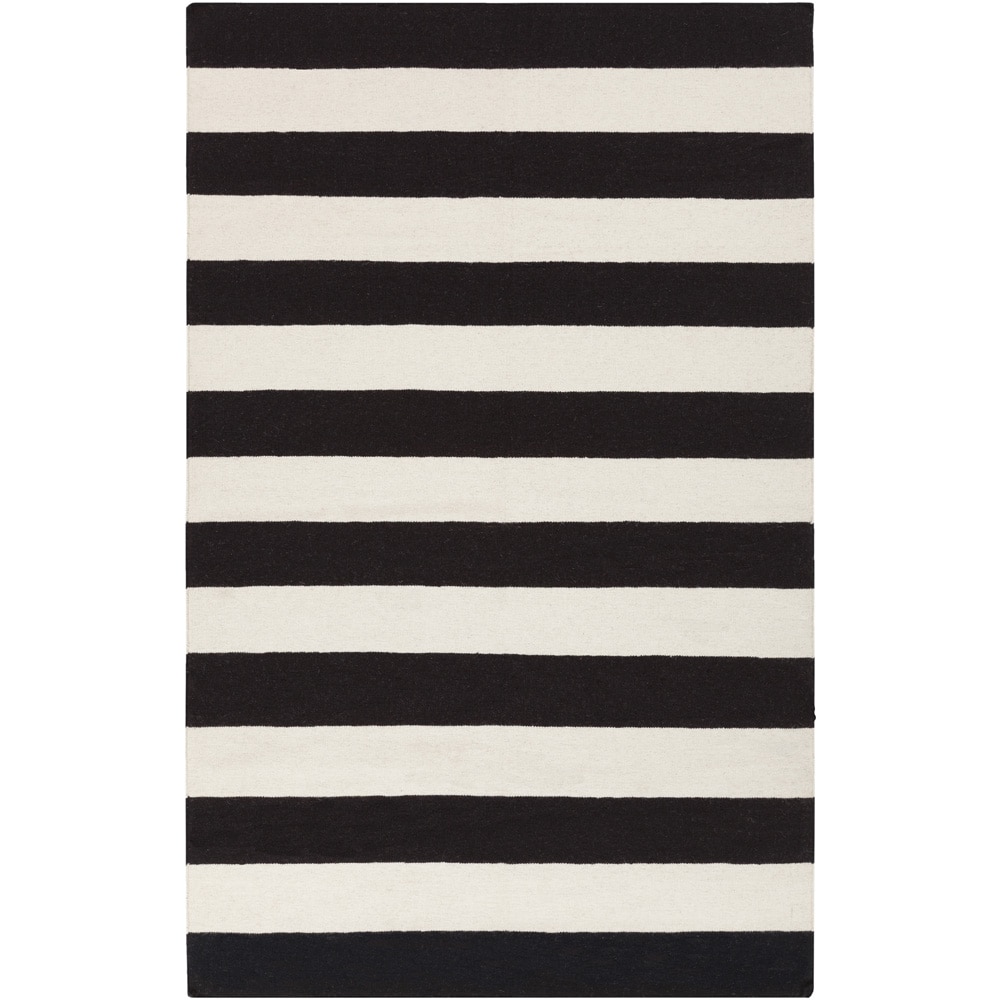 Handwoven Jailhouse Stripe Jet Black Wool Rug (36 X 56)