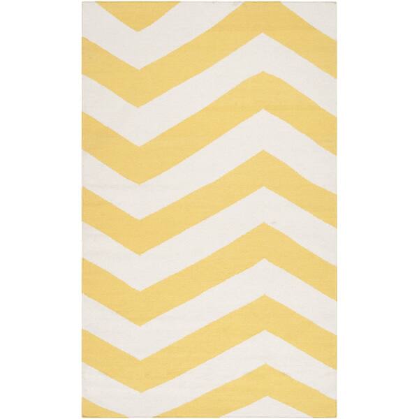 Small Sunshine Rug Hand-woven Sunny Chevron Sunshine Yellow Wool Area Rug - 9' x 13 ...