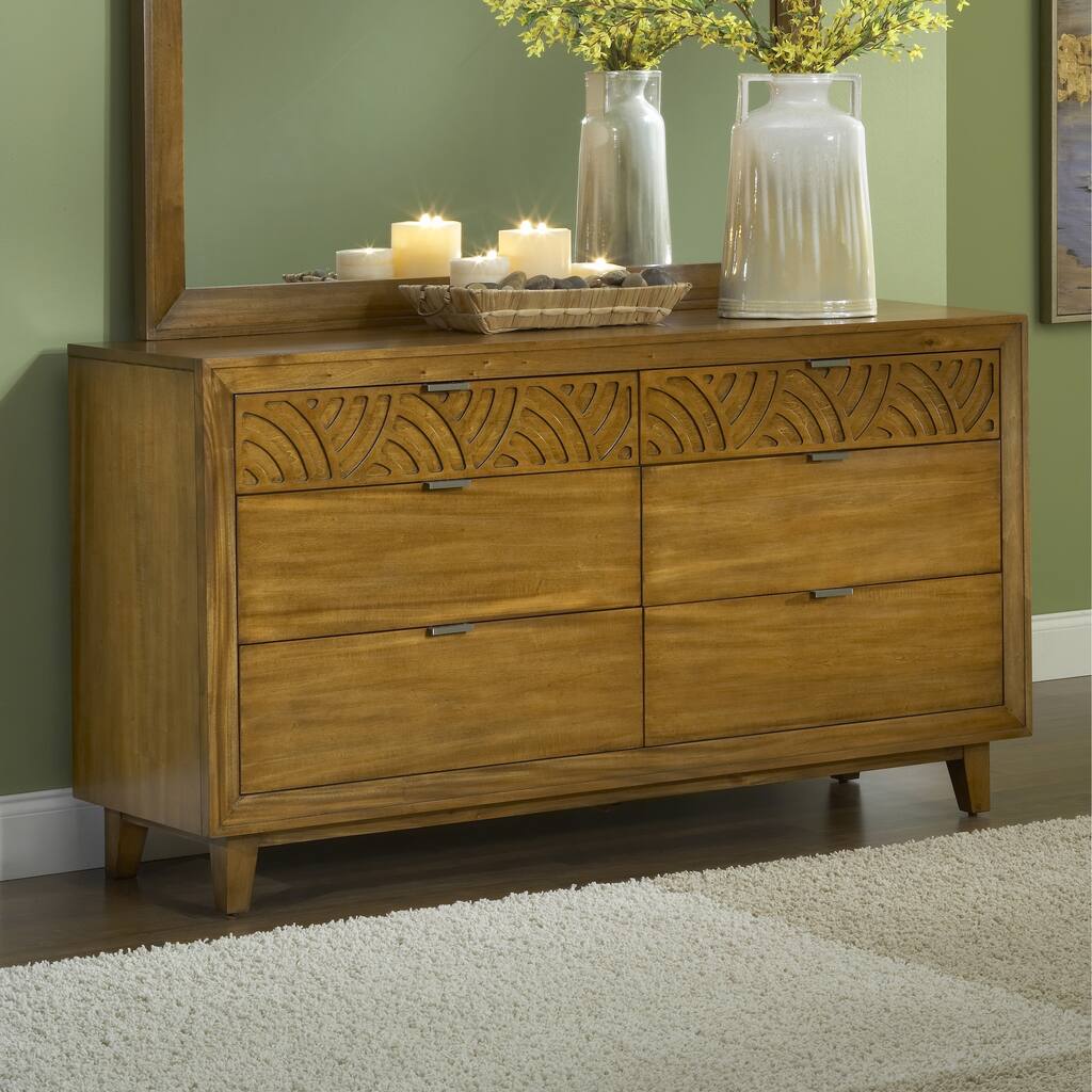 Pecan Latticework 6-drawer Dresser