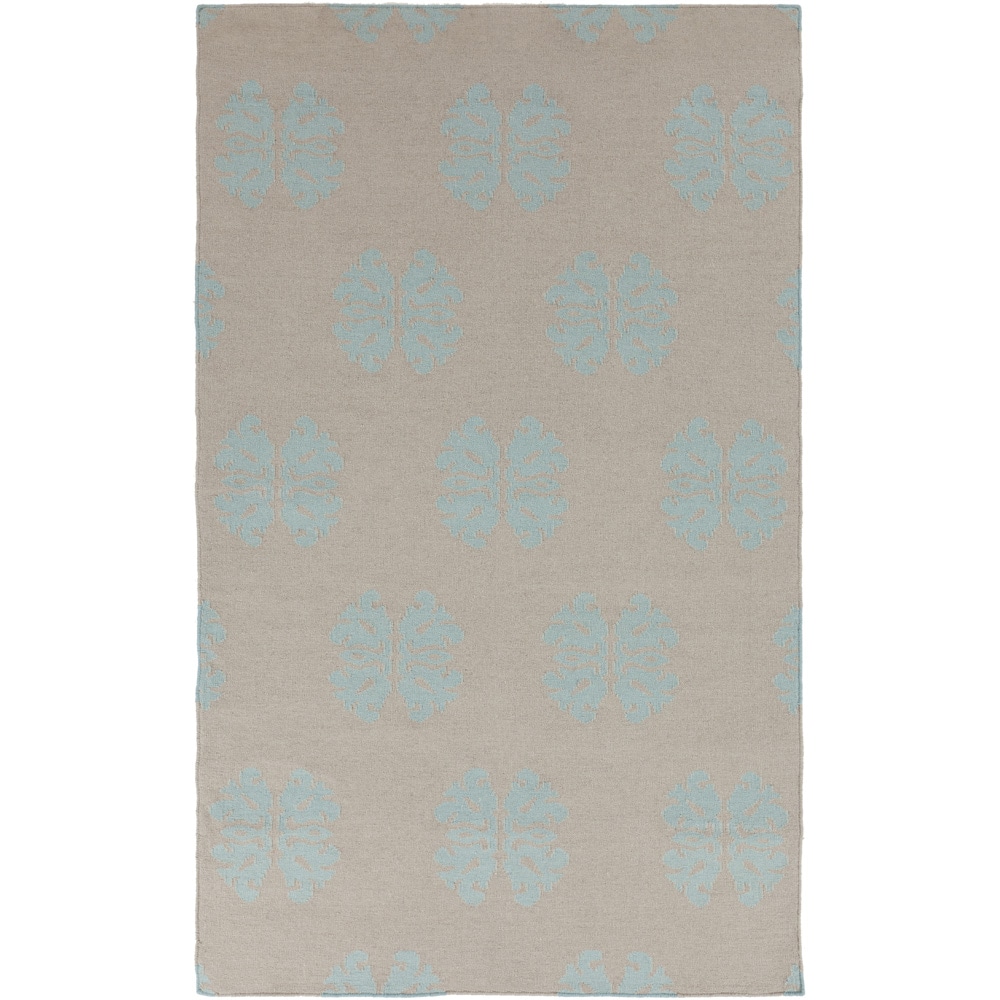 Hand woven Stencil Grey Blue/ Wool Rug (8 X 11)