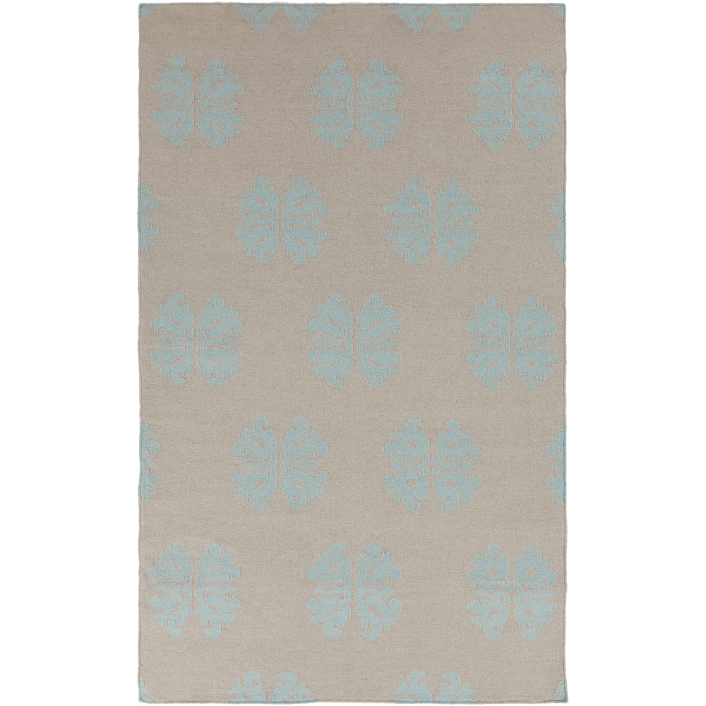 Hand-woven Stencil Grey Blue/ Wool Area Rug - 8' x 11'