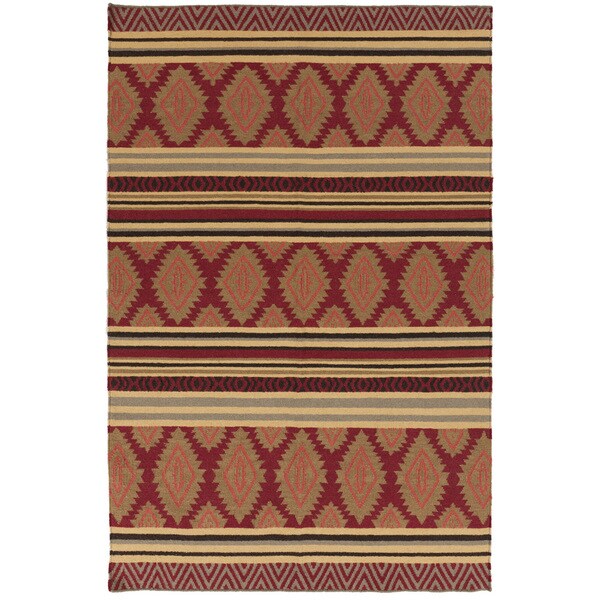 Hand-woven RubyGeoMix Redwood Wool Rug (5' x 8')