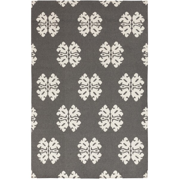 Hand-woven Stencil Dove Pewter Wool Area Rug - 5' x 8'