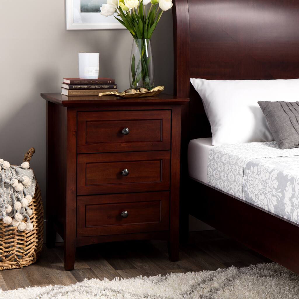 Modern Shaker Truffle Three-Drawer Solid Mahogany Nightstand