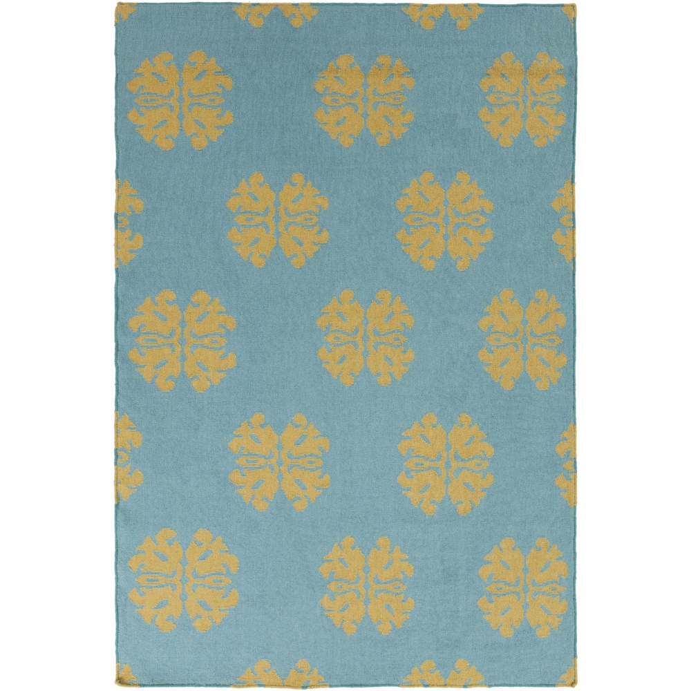Hand-woven Stencil Sky Teal Wool Area Rug - 8' x 11'