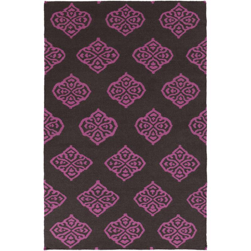 Hand-woven Stencil Berry Raspberry Wool Area Rug - 5' x 8' - Bright Pink - 5' x 8' - Rectangle