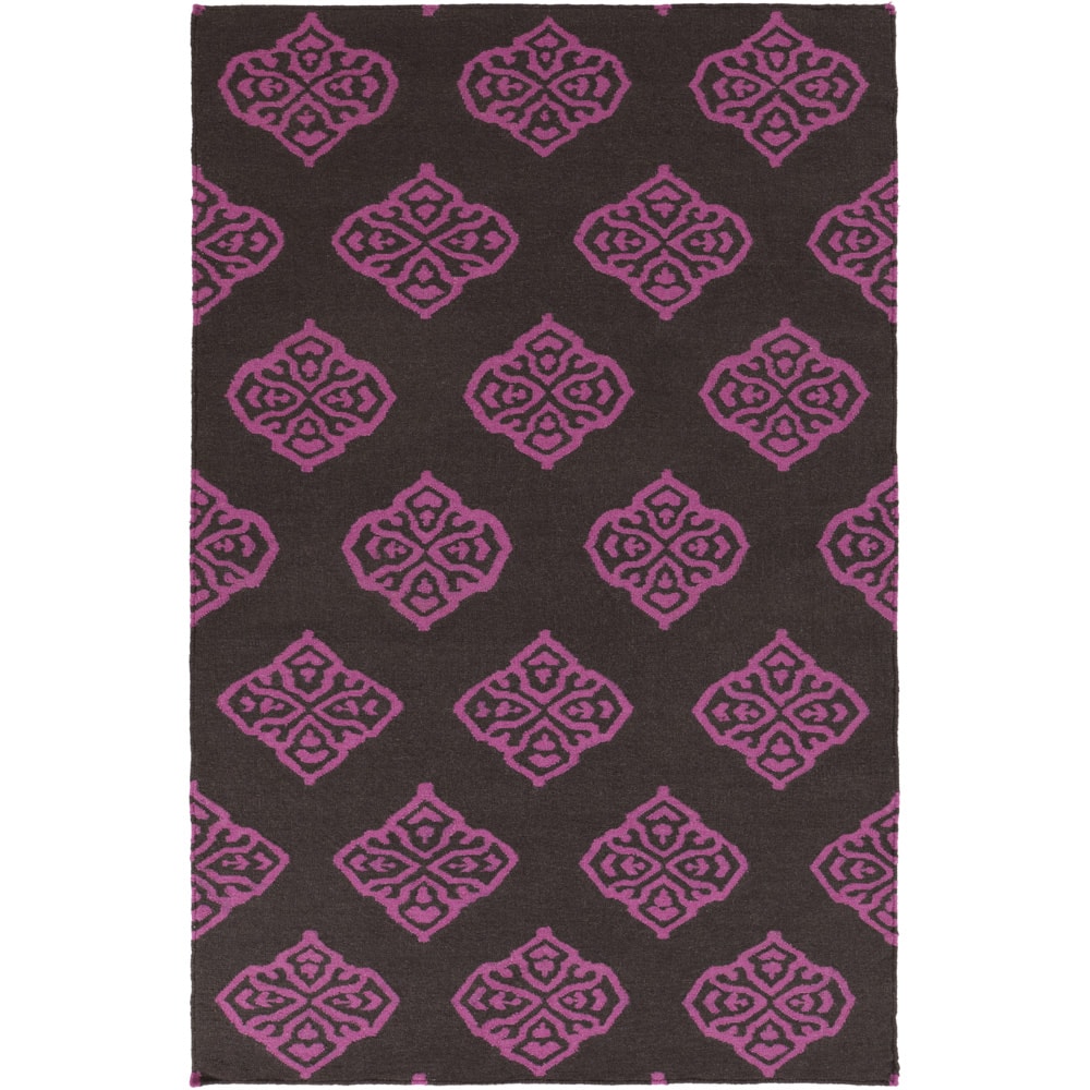 Hand-woven Stencil Berry Raspberry Wool Area Rug - 5' x 8'