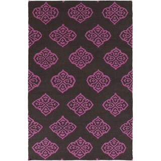 Hand-woven Stencil Berry Raspberry Wool Area Rug - 5' x 8'