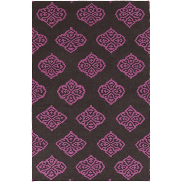 slide 2 of 6, Hand-woven Stencil Berry Raspberry Wool Area Rug - 5' x 8' Bright Pink - 5' x 8' - Rectangle