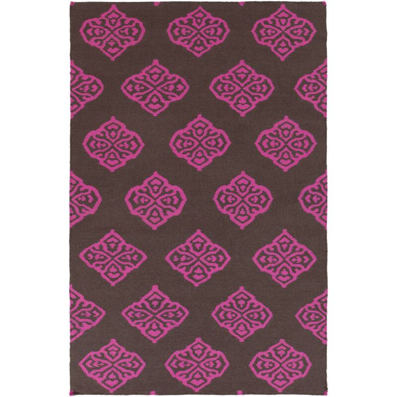 Hand-woven Stencil Berry Raspberry Wool Area Rug - 5' x 8'