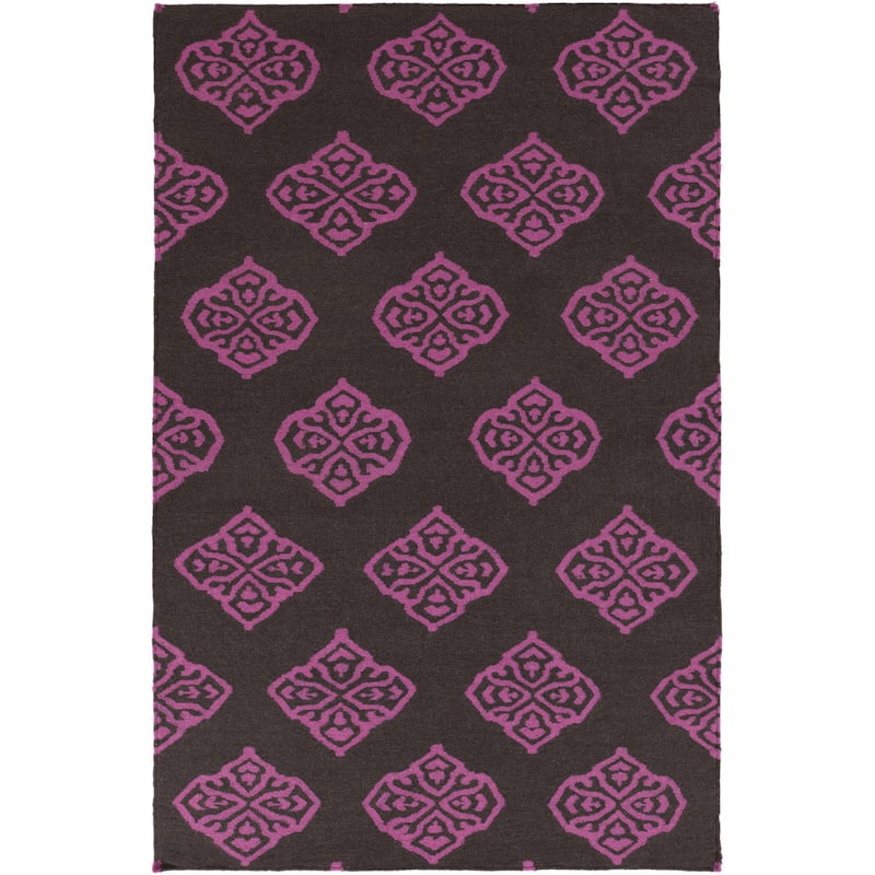 Hand-woven Stencil Berry Raspberry Wool Area Rug - 5' x 8'