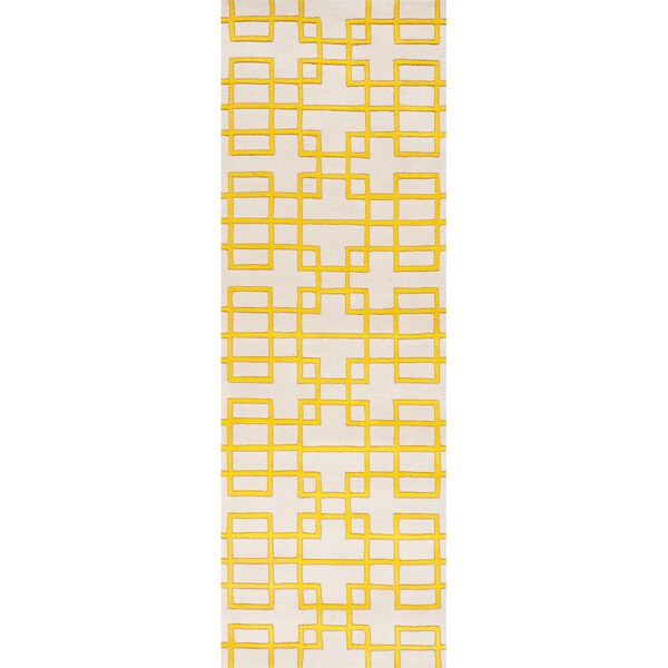 Handtufted Deil Yellow Geometric Wool Rug (2'6 x 8') Free Shipping