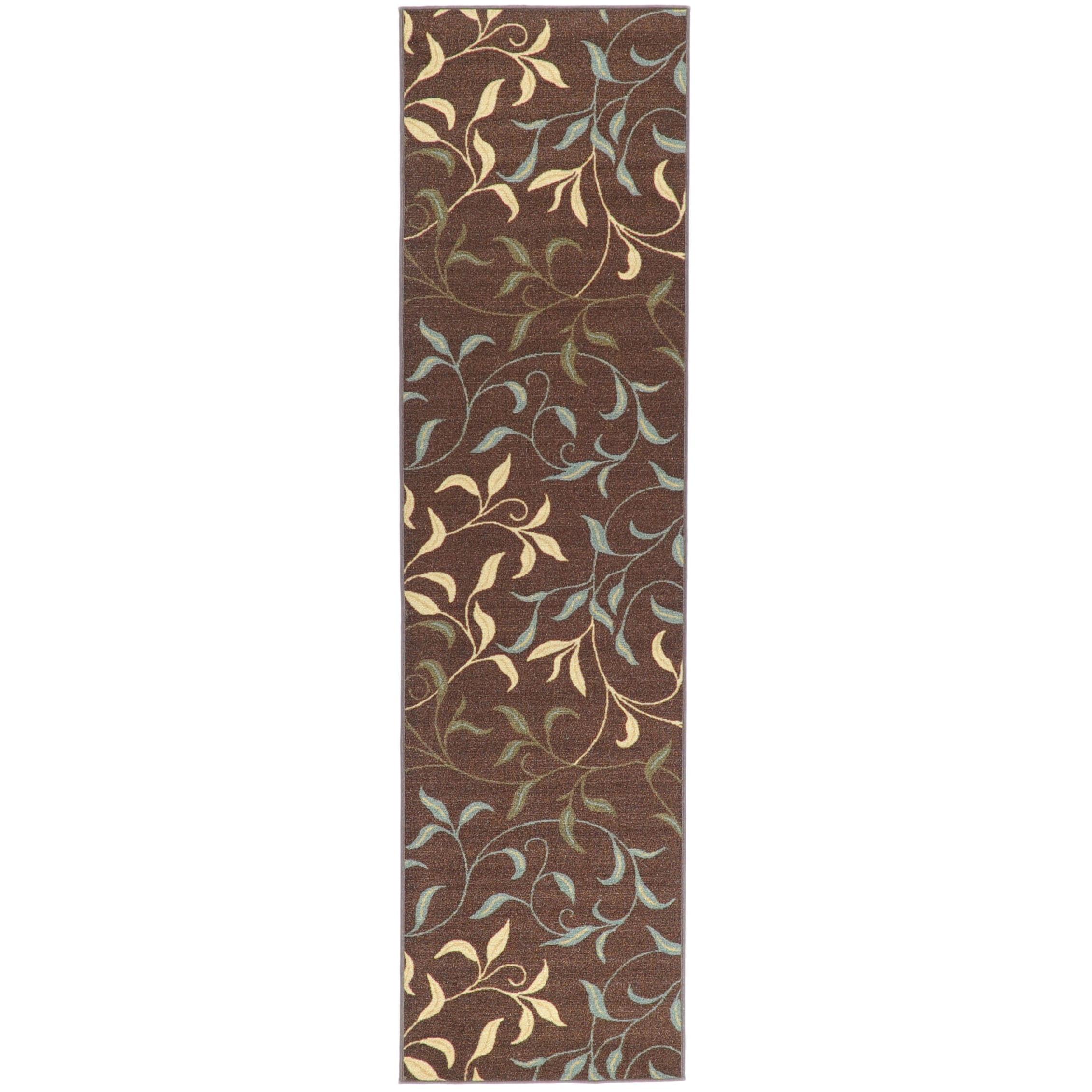 Non skid Ottohome Brown Floral Leafs Runner Rug (2 X 7)