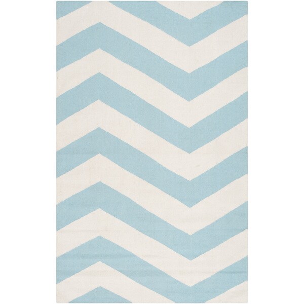 Shop Handwoven SkyChevron Aqua Wool Area Rug 9' x 13' On Sale