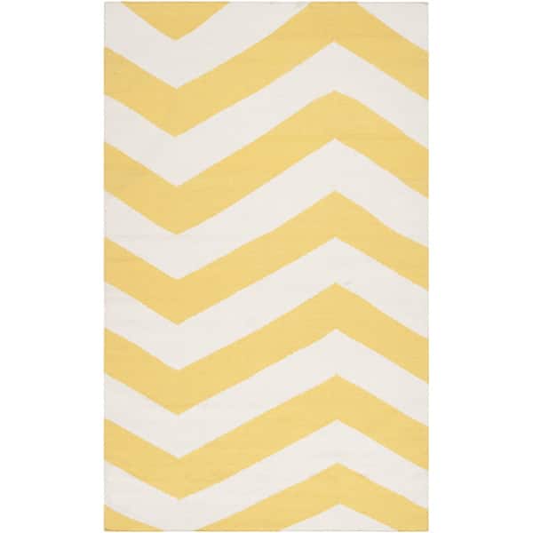 slide 2 of 6, Hand-woven SunnyChevron Sunshine Yellow Wool Area Rug - 3'6" x 5'6"/Surplus Canary - 3'6" x 5'6"/Surplus - Rectangle