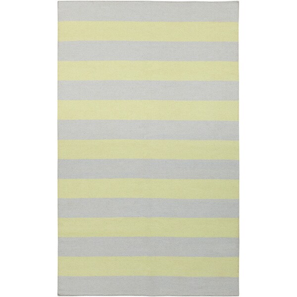 Hand-woven ChartruseStripe YellowGreen Wool Area Rug - 8' x 11'