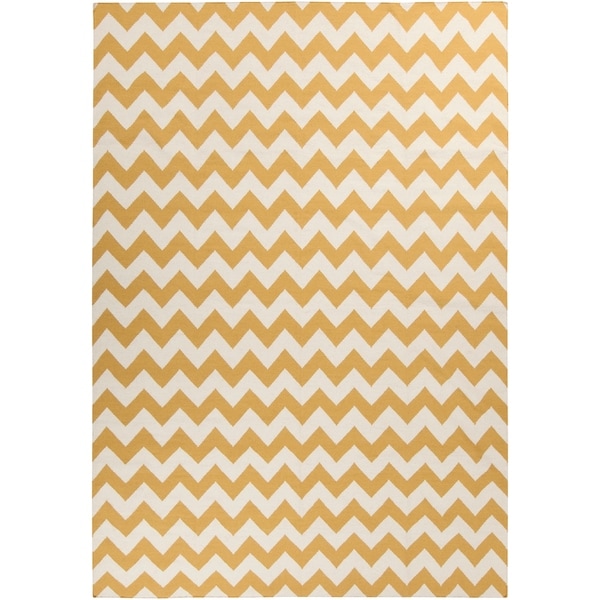 Hand-woven SandyChevron Golden Yellow Wool Area Rug - 8' X 11'