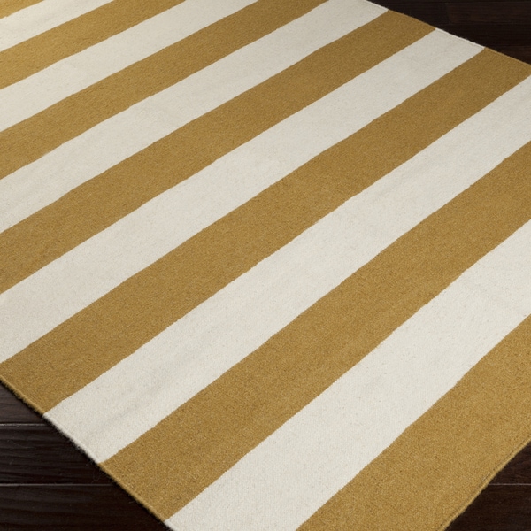 Shop Handwoven CamelStripe Mustard Wool Area Rug 5' x 8' Free