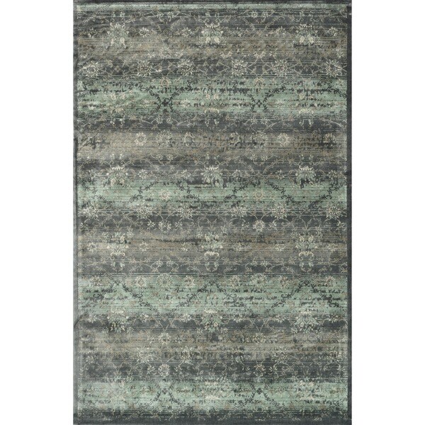 Traditional Distressed Grey/ Teal Floral Damask Rug