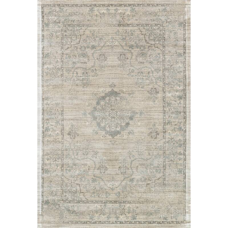 Alexander Home Natalie Traditional Distressed Floral Medallion Rug - Beige/Blue - 5' x 7'6"