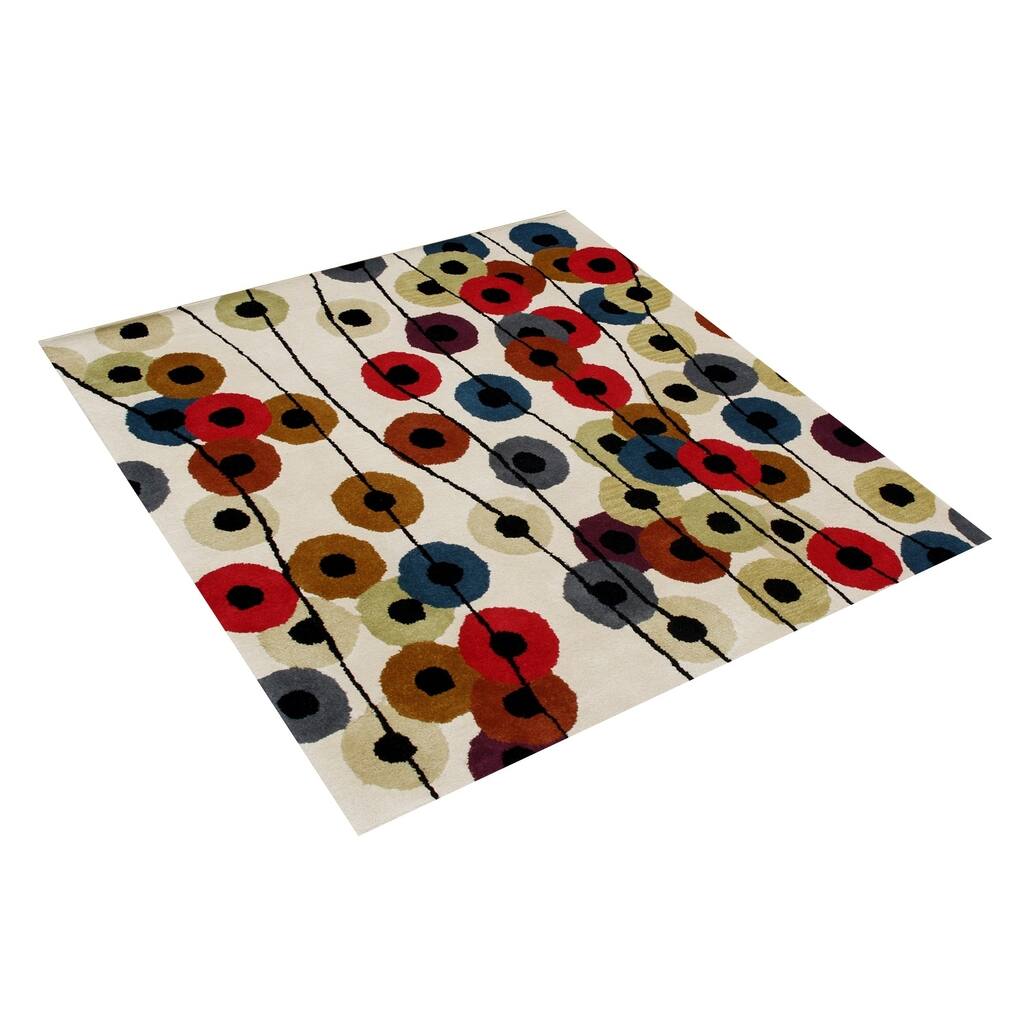 Alliyah Handmade Tufted Multicolor Metro Circles with Cream Background New Zealand Blend Wool Rug - 6' x 9'