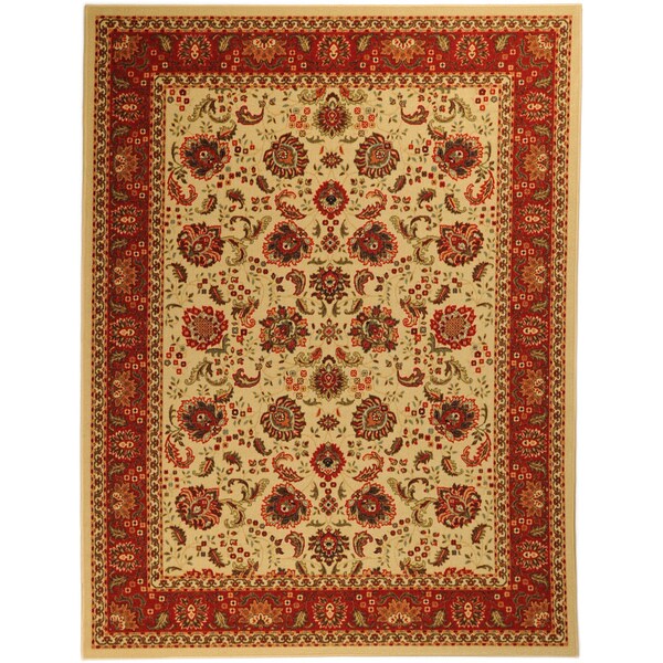 Non Skid Ottohome Ivory Floral Traditional Area Rug (5 x 66)
