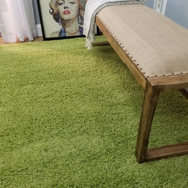 Shag Solid Green One Color Area Rug - 6'7 x 9'3