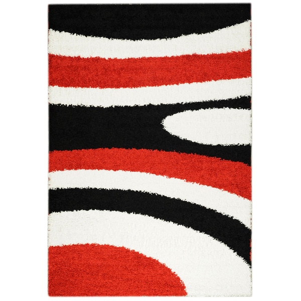 Shag Contemporary Geometric Waves Area Rug (6'7 x 9'3) 7x9   10x14 Rugs