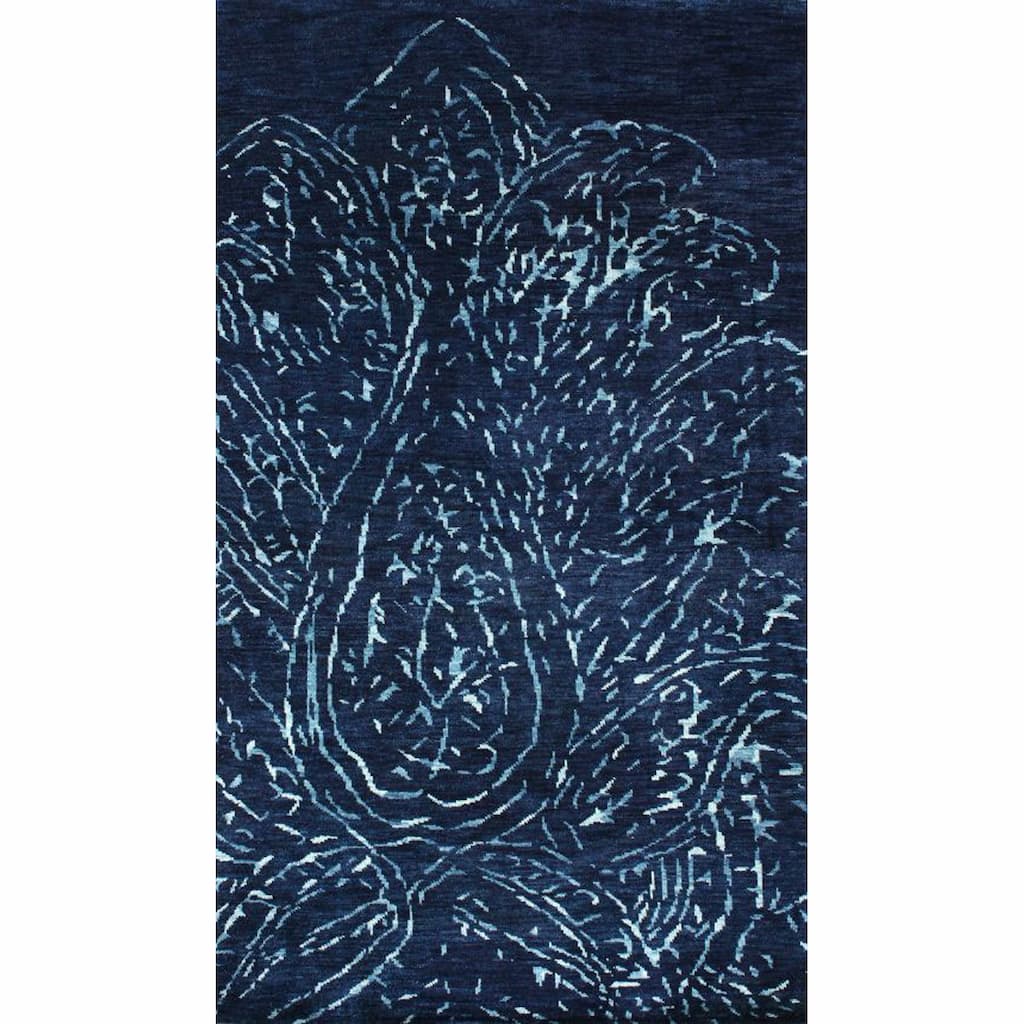 Nuloom Hand-knotted Paisley Navy New Zealand Wool Rug