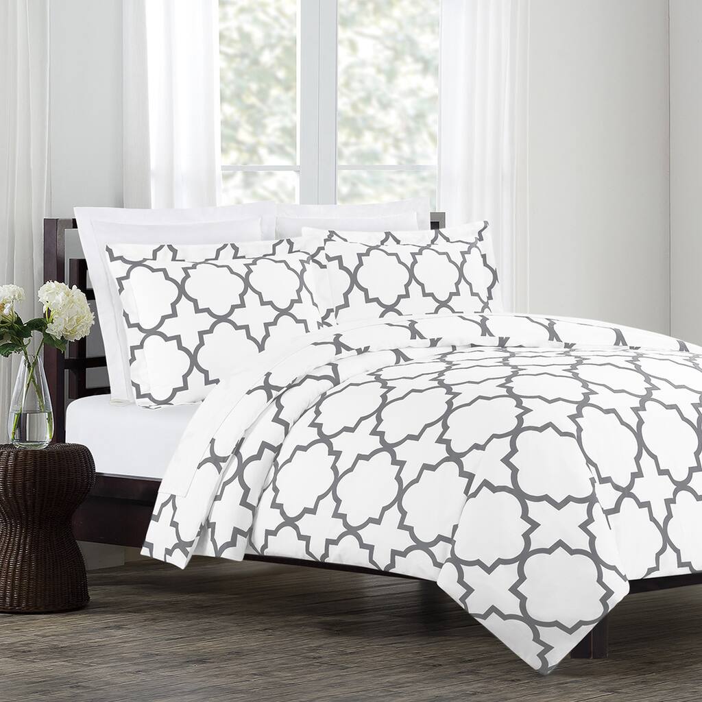 Echelon Home Quatrefoil Cotton 3-piece Duvet Cover Set