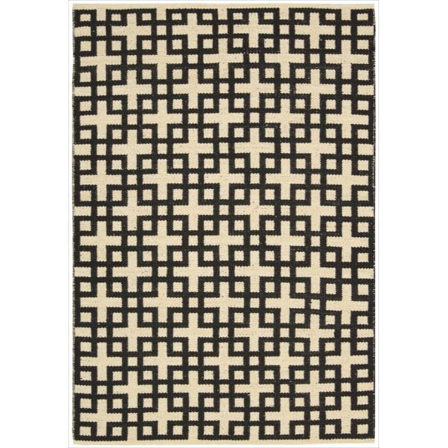 Nourison Maze MAZ01 Area Rug - 5'3" x 7'5" - Midnight - Geometric - Indoor/Handmade - Flatweave - Modern & Contemporary - 5' x 8' - Wool/Cotton - Ivory