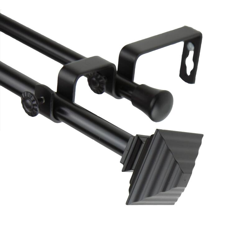 InStyleDesign Black Square Adjustable Double Curtain Rod