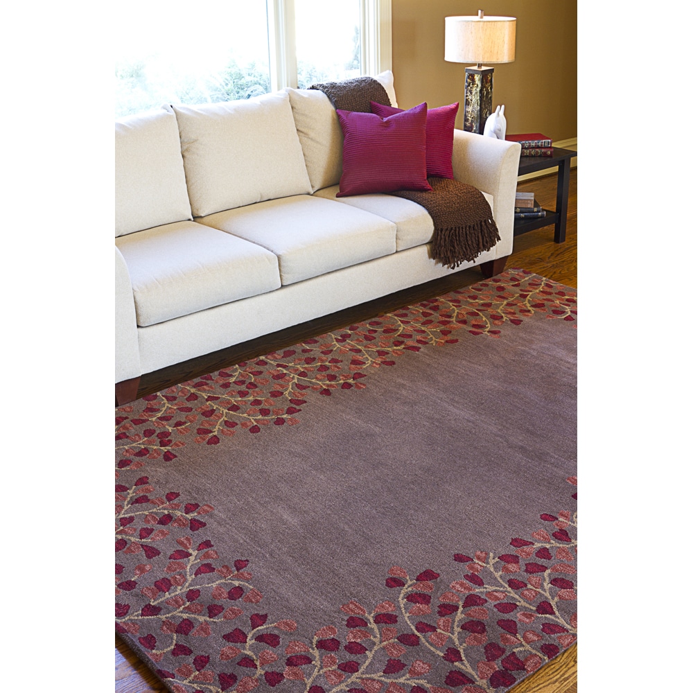 Hand tufted Poppyborder Coffee Bean Wool Rug (5 X 8)