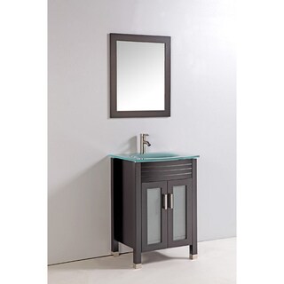 Tempered Glass Top 24-inch Single Sink Bathroom Vanity with Mirror and ...