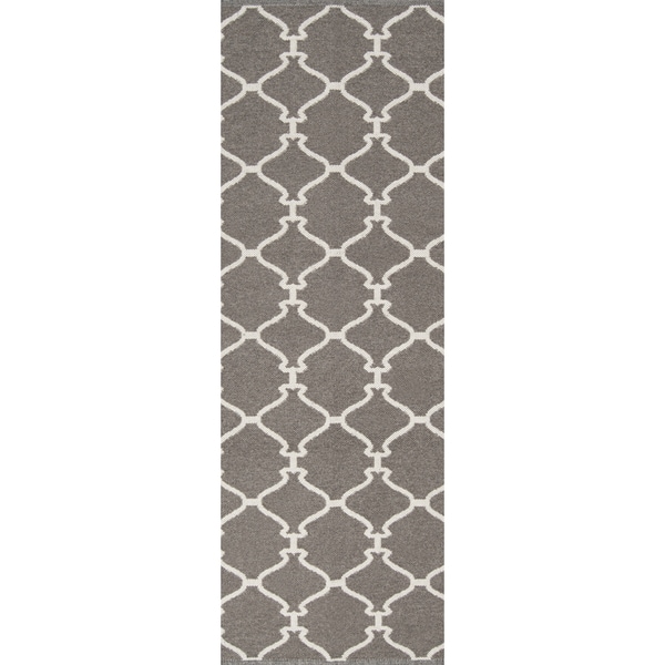 Hand-woven Overcast Trellis Grey Brown Wool Rug (2'6 x 8')