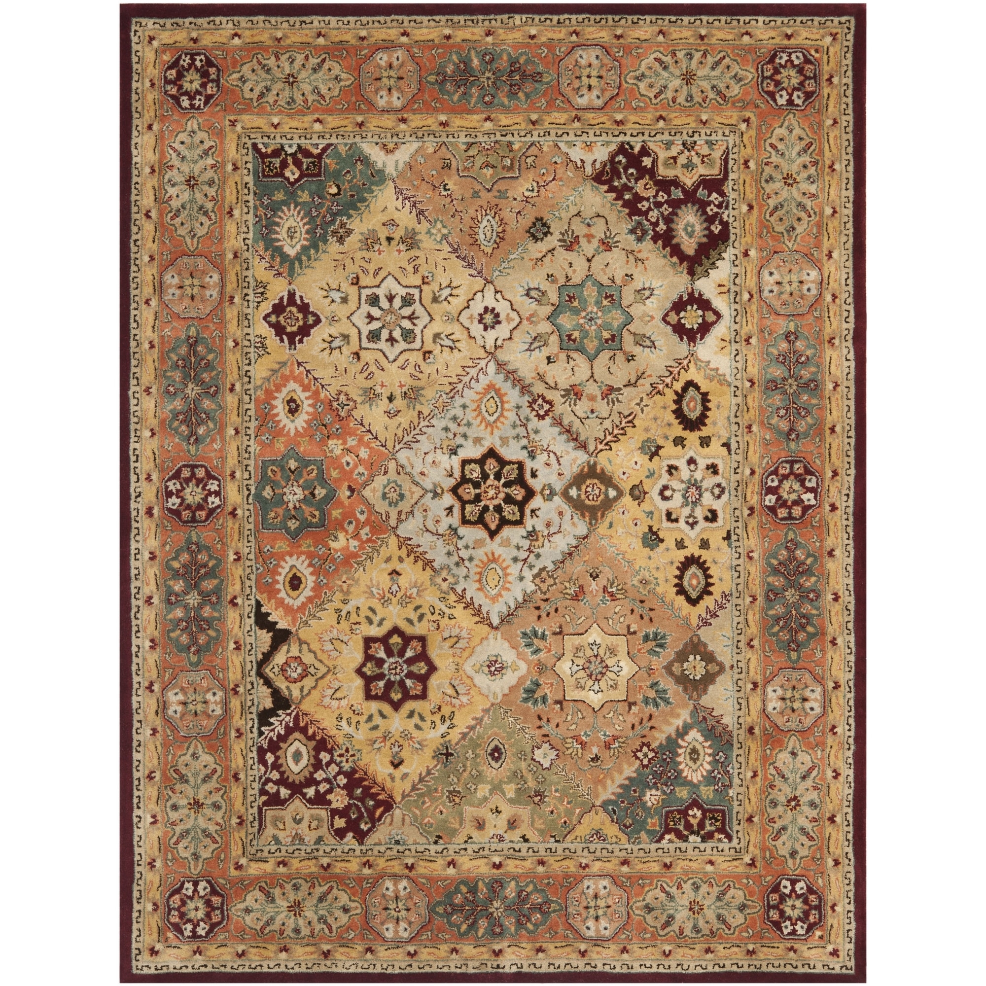 Handmade Persian Legend Diamonds Multi/ Rust N.Z. Wool Rug (76 X 96)