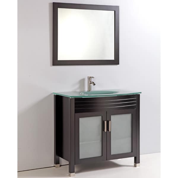 Tempered Glass Top 36 Inch Single Sink Bathroom Vanity With Mirror And 